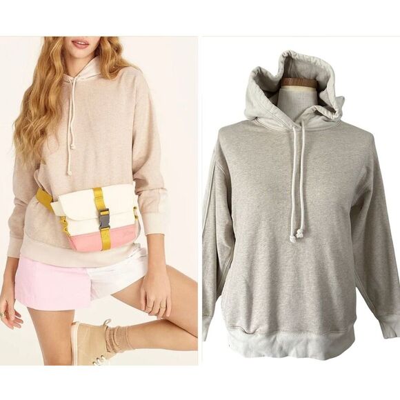 J Crew‎ University Terry Two-Tone Oversized Hoodie Women's XS Heather Wheat Tan - Picture 1 of 10